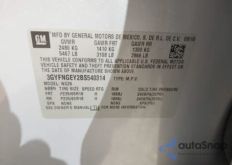 2011 Cadillac Srx Standard from USA, damaged, VIN 3GYFNGEY2BS540314